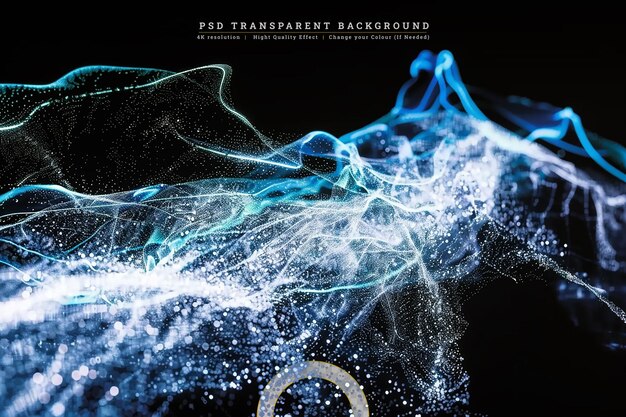 3D-Rendering einer abstrakten modernen fließenden Linien und Cyberpunkte auf transparentem Hintergrund