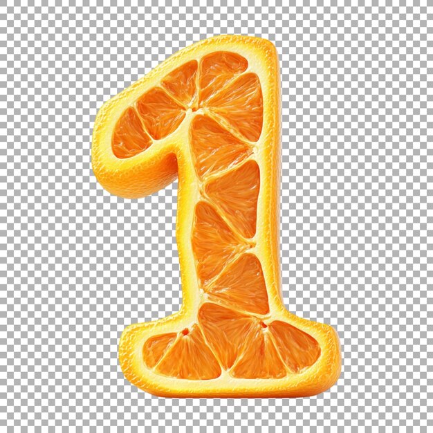 3D-Rendering einer Alphabetnummer 1 mit Orangenfrucht auf durchsichtigem Hintergrund