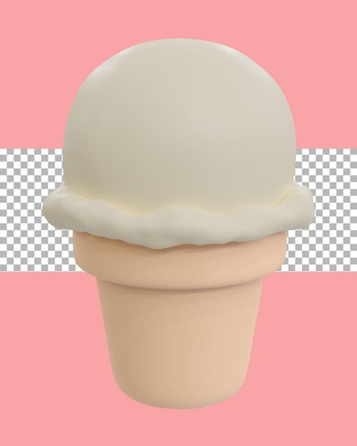 3D-Rendering einer einzigen Schüssel Vanille-Eis in einem Kegel ist ein süßes, transparentes Vergnügen