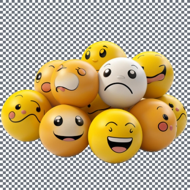 PSD 3d-rendering einer gelben emoji-ikonengruppe, die auf einem transparenten hintergrund isoliert ist