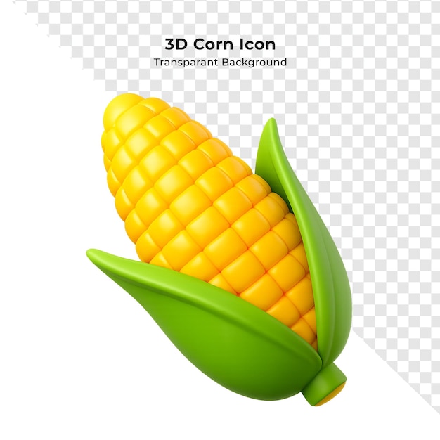 3D-Rendering einer gelben Maiskolbe mit grünen Blättern