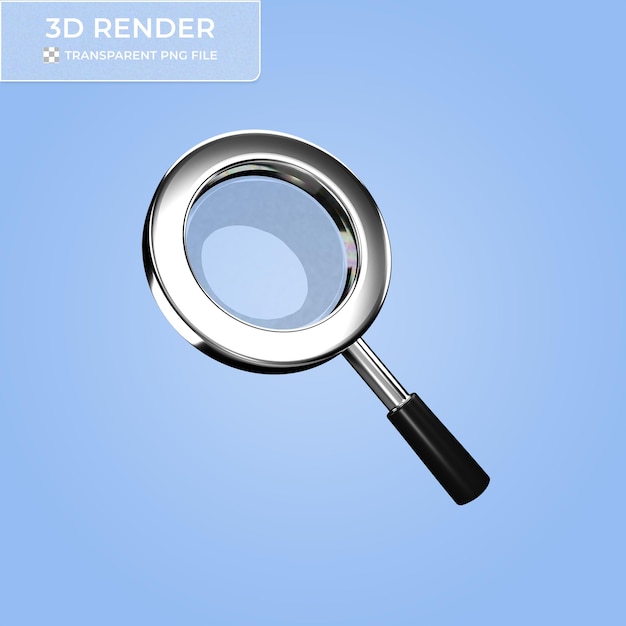 3D-Rendering einer glänzenden Chromvergrößerungsglase