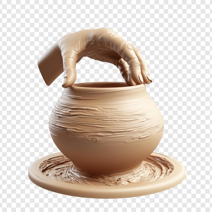 PSD 3d-rendering einer hand, die ton auf einem töpferrad formt ein meisterwerk in der herstellung