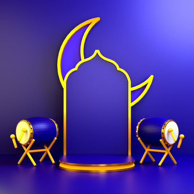 PSD 3d-rendering einer islamischen ramadan-podestillustration mit bearbeitbarer farbe für die produktplatzierung