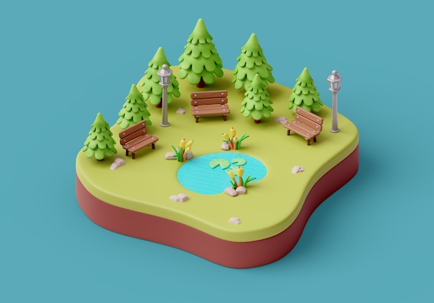3D-Rendering einer Landschaftsillustration