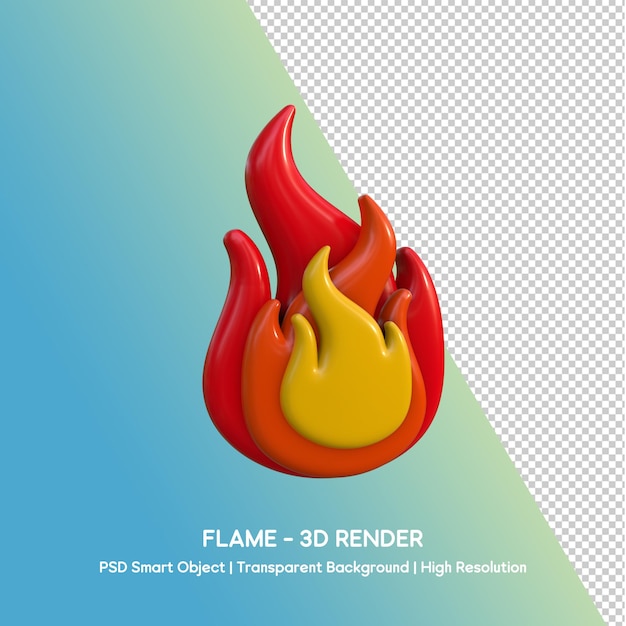 3D-Rendering einer lebendigen Flamme mit durchsichtigem Hintergrund