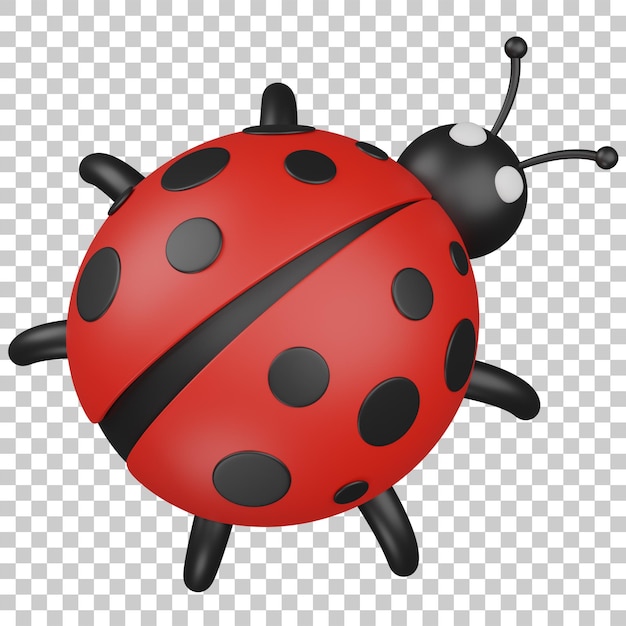 3D-Rendering einer niedlichen roten Marienkäfer mit schwarzen Flecken