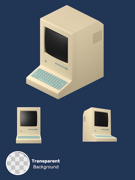 PSD 3d-rendering einer retro-computer-illustration