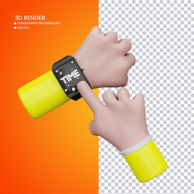 3D-Rendering einer süßen Hand mit Uhr für soziale Medien