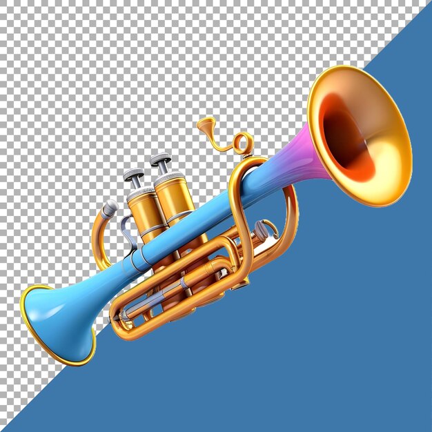 3D-Rendering einer Trompete auf durchsichtigem Hintergrund