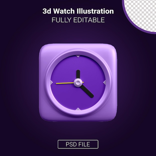 PSD 3d-rendering einer vollständig bearbeitbaren uhrenillustration