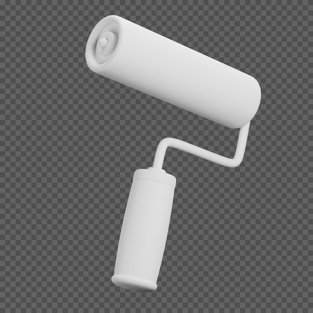 3D-Rendering einer weißen Farbrolle, die auf einem durchsichtigen Hintergrund isoliert ist