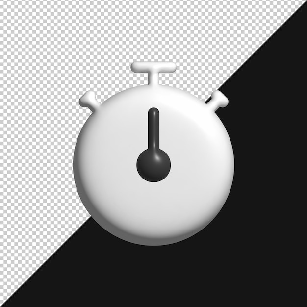 3D-Rendering einer weißen Stoppuhr, die auf einem transparenten Hintergrund isoliert ist