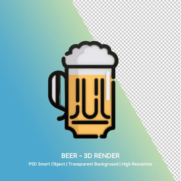 3D-Rendering eines Bierbechers mit schaumigem Schaum und goldener Flüssigkeit