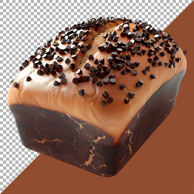 3D-Rendering eines Brotkuchens mit Schokolade darauf auf durchsichtigem Hintergrund
