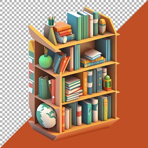 PSD 3d-rendering eines bücherschranks auf durchsichtigem hintergrund ai generated