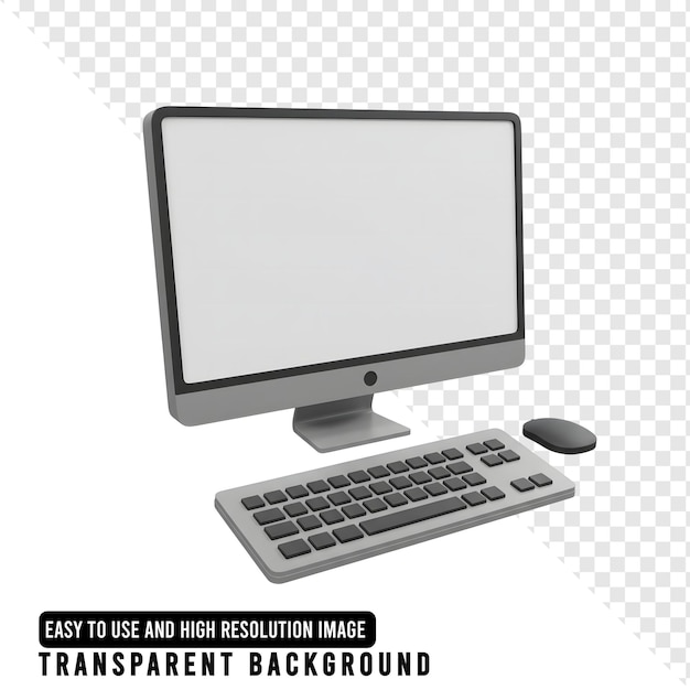 3D-Rendering eines Computers mit Tastaturmaus und Monitor auf einem durchsichtigen Hintergrund