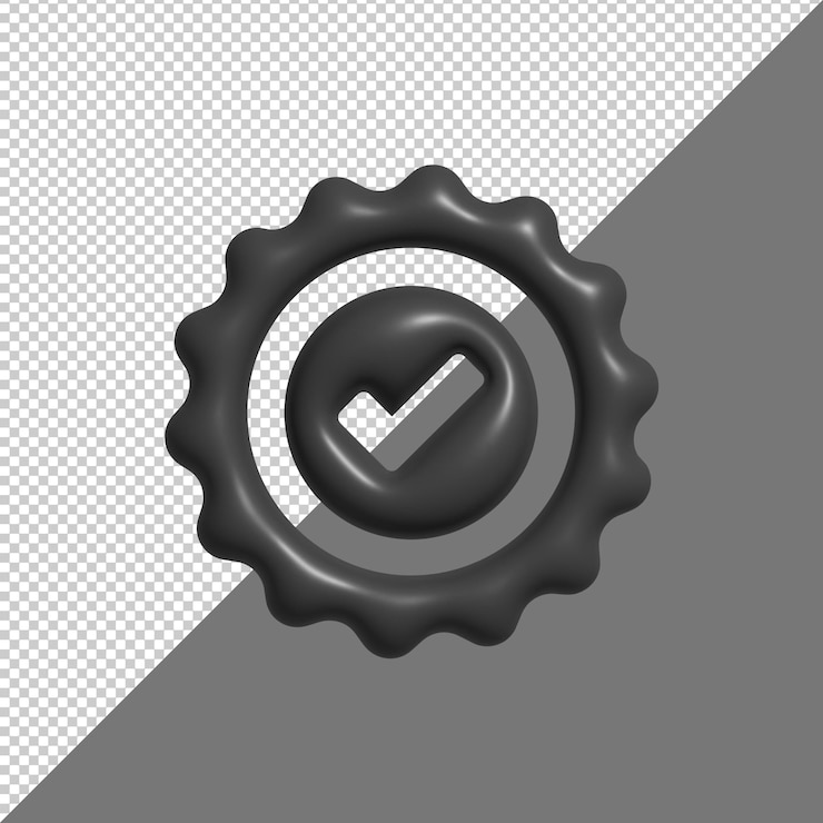 PSD 3d-rendering eines dunkelgrauen genehmigten abzeichens mit kontrollzeichen
