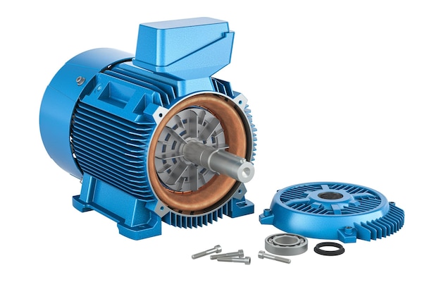 3D-Rendering eines elektrischen Motors, das auf einem transparenten Hintergrund isoliert ist