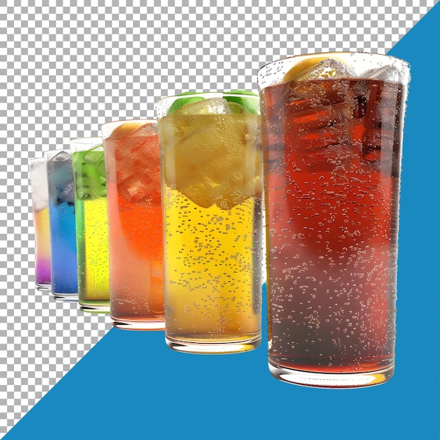 3d-rendering eines farbenfrohen erfrischungsgetränks oder saftglasses auf durchsichtigem hintergrund