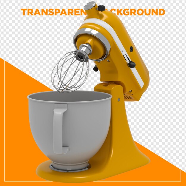 3D-Rendering eines gelben Kuchenmischers mit durchsichtigem Hintergrund