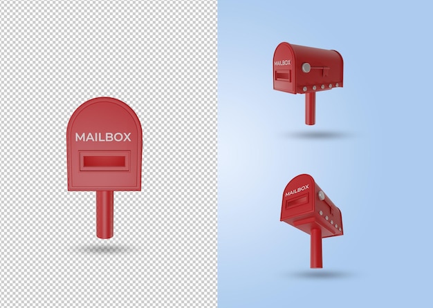 3D-Rendering eines geschlossenen roten Briefkastens