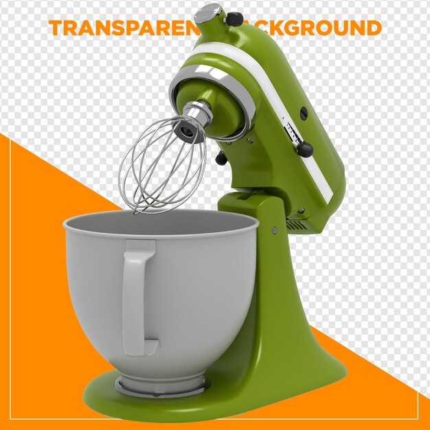 3D-Rendering eines grünen Kuchenmischers mit durchsichtigem Hintergrund
