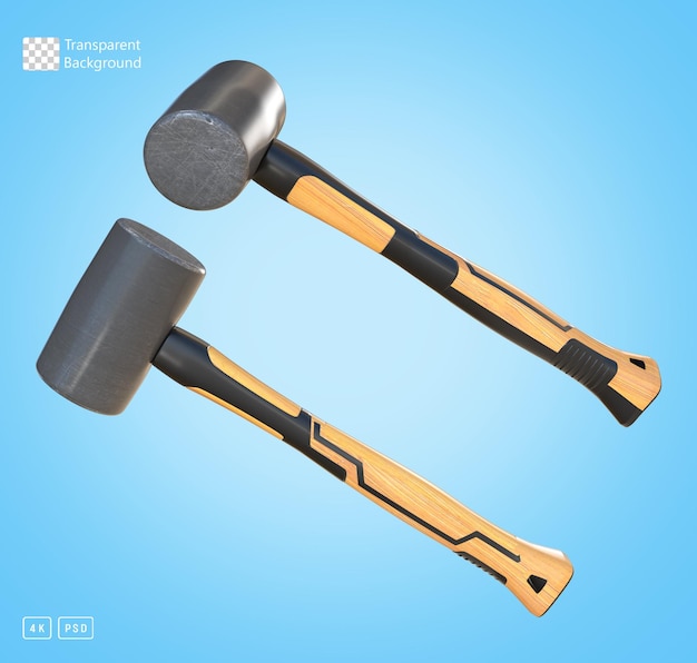 PSD 3d-rendering eines gummihammers aus einem anderen blickwinkel