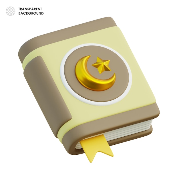 3D-Rendering eines Heiligen Buches mit Halbmond- und Sternsymbol