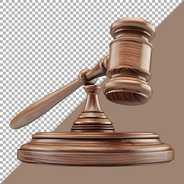 PSD 3d-rendering eines hölzernen hammer obersten gerichtshof auf durchsichtigem hintergrund ai generiert