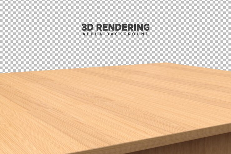 PSD 3d-rendering eines holztisches mit durchsichtigem hintergrund