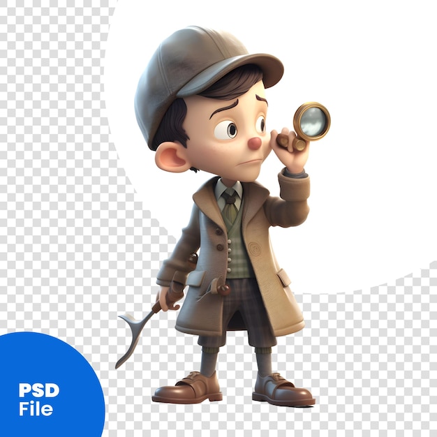 PSD 3d-rendering eines jungen mit einer lupe und einem schraubenschlüssel psd-vorlage