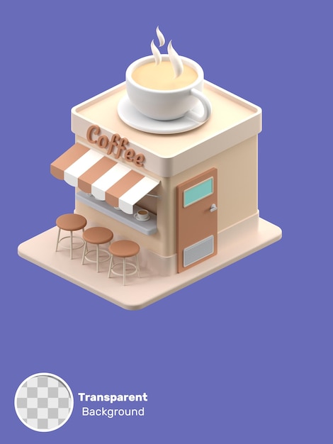 3d-rendering eines kaffeehauses objekt auf durchsichtigem hintergrund