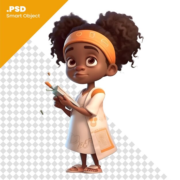 PSD 3d-rendering eines kleinen afroamerikanischen mädchens mit einer pinsel-psd-vorlage