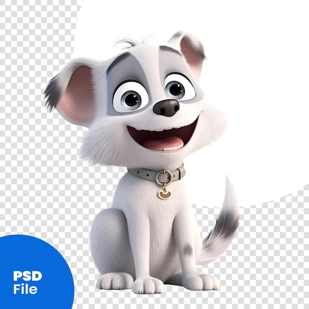 PSD 3d-rendering eines niedlichen cartoon-hundes, der auf weißem hintergrund isoliert ist