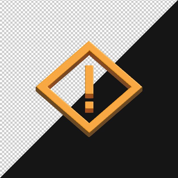 3D-Rendering eines orangefarbenen Ausrufezeichens in einem Diamantenrahmen