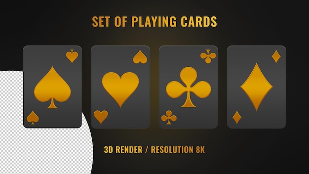 3d-rendering eines satzes schwarzer spielkarten mit goldenen details