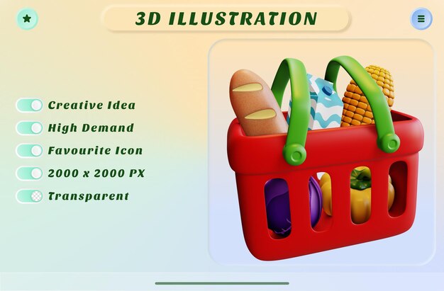 3D-Rendering Einkaufstasche mit Gemüse