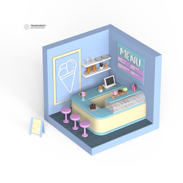 3D-Rendering-Eisgeschäft