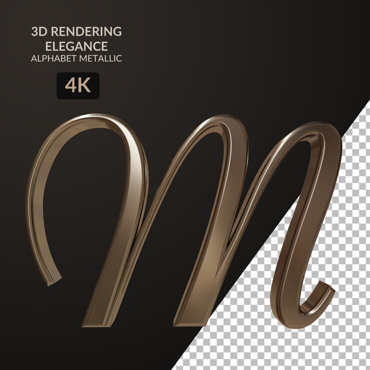 PSD 3d rendering elegancia alfabeto metálico script