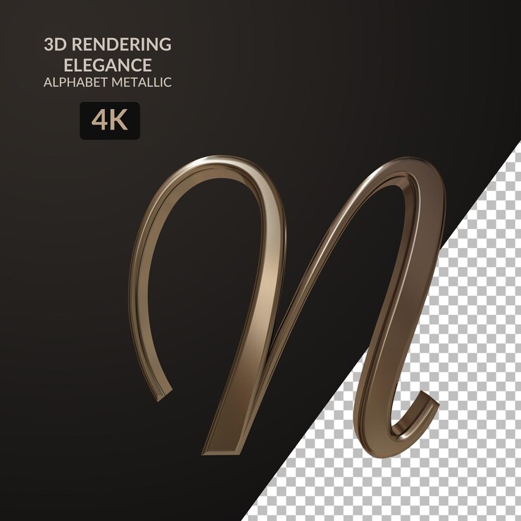 PSD 3d rendering elegancia alfabeto metálico script