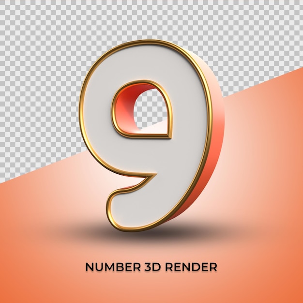 3d-rendering elegante nummer 09 mit goldenem umrissstil