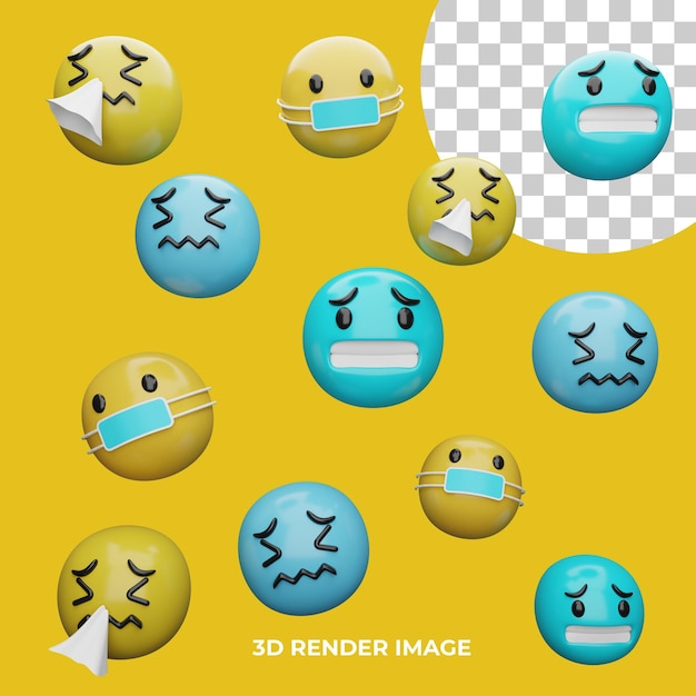 PSD 3d-rendering emoji-ausdrücke isoliert