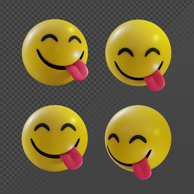 3D-Rendering Emoji-Gesicht, das köstliches Essen genießt, Hunger, Albernheit, Zungenperspektive