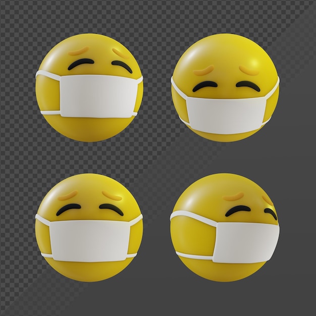 3d-rendering emoji-gesicht mit medizinischer maske krankenhaus vermeiden ausbreitungskrankheit perspektivansicht