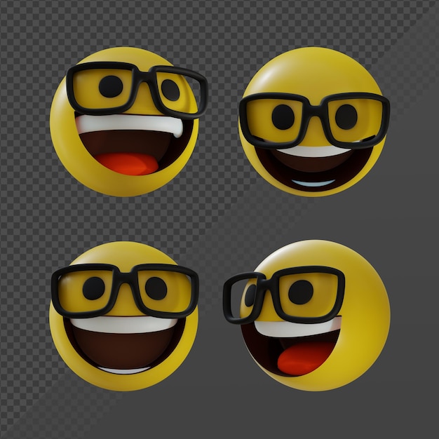 3d rendering emoji ruolo nerd faccia persona che manca di abilità sociali una vista prospettica geek