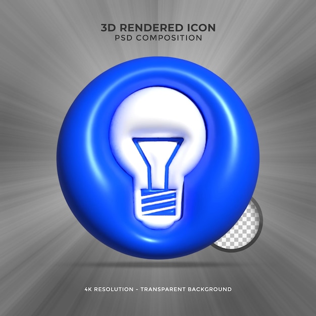 3d Rendering estilo de dibujos animados mínimo icono de bombilla. Idea, solución, negocio, concepto de estrategia.