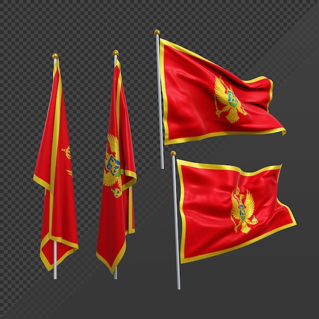 PSD 3d rendering europa balcanes montenegro bandera ondeando y sin aleteo