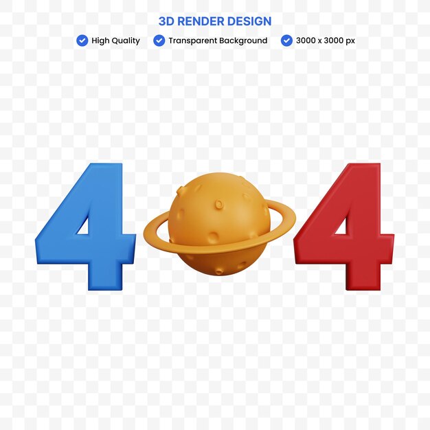 3D-Rendering-Fehlermeldung 404 mit isoliertem Planeten