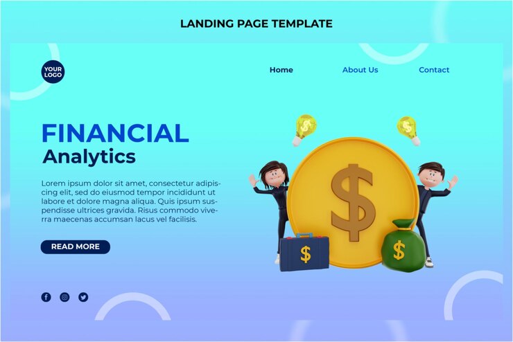 PSD 3d rendering finance character illustration landing page template premium psd